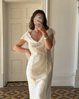 Vintage V Neck Sheer Vine Wedding Dress