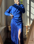 Vintage 80s Royal Blue Long Sleeve Fringe Dress