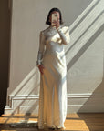 Vintage 40s Liquid Satin Wedding Gown Jester Lace Neckline