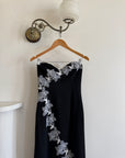 Vintage 90s Black Mermaid Dress with White Organza Flower Applique