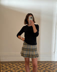 Vintage Tartan Wool Pleated Mini Skirt Light Grey