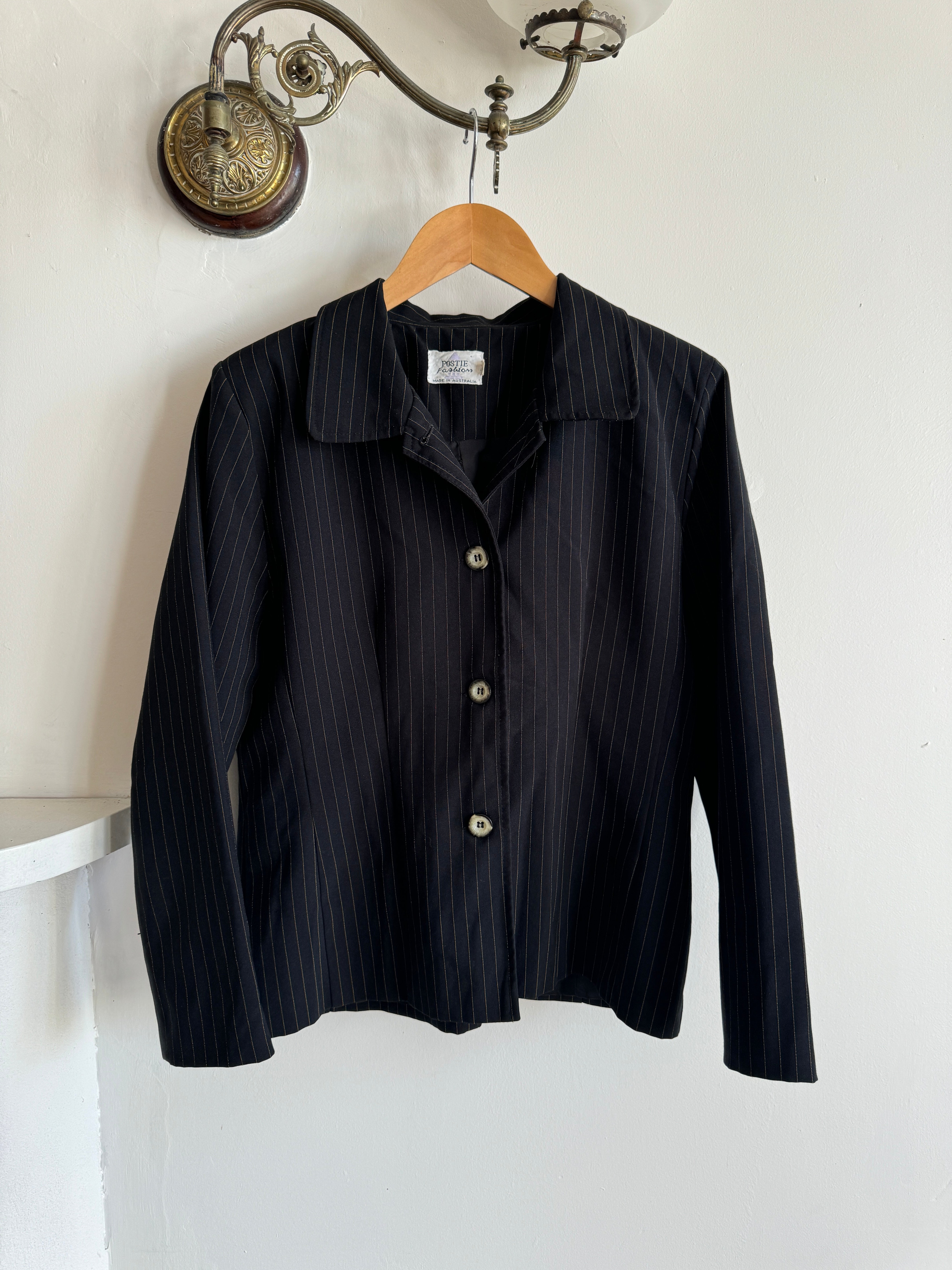 Vintage 90s Pinstripe Fitted Blazer Black
