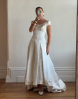 Vintage 90s Golden Brocade Cap Sleeve Wedding Gown