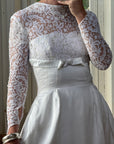 Vintage 50s Reworked Lace Long Sleeve Satin Wedding Gown With Bow