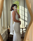 Vintage 90s Silver Sequin Fairy Wedding Dress With Scarf