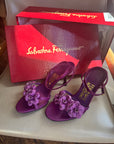 Vintage 90s Ferragamo Strappy Flower Heels Grape
