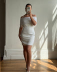Vintage 90s White Pleated Beaded Fringe Mini Dress