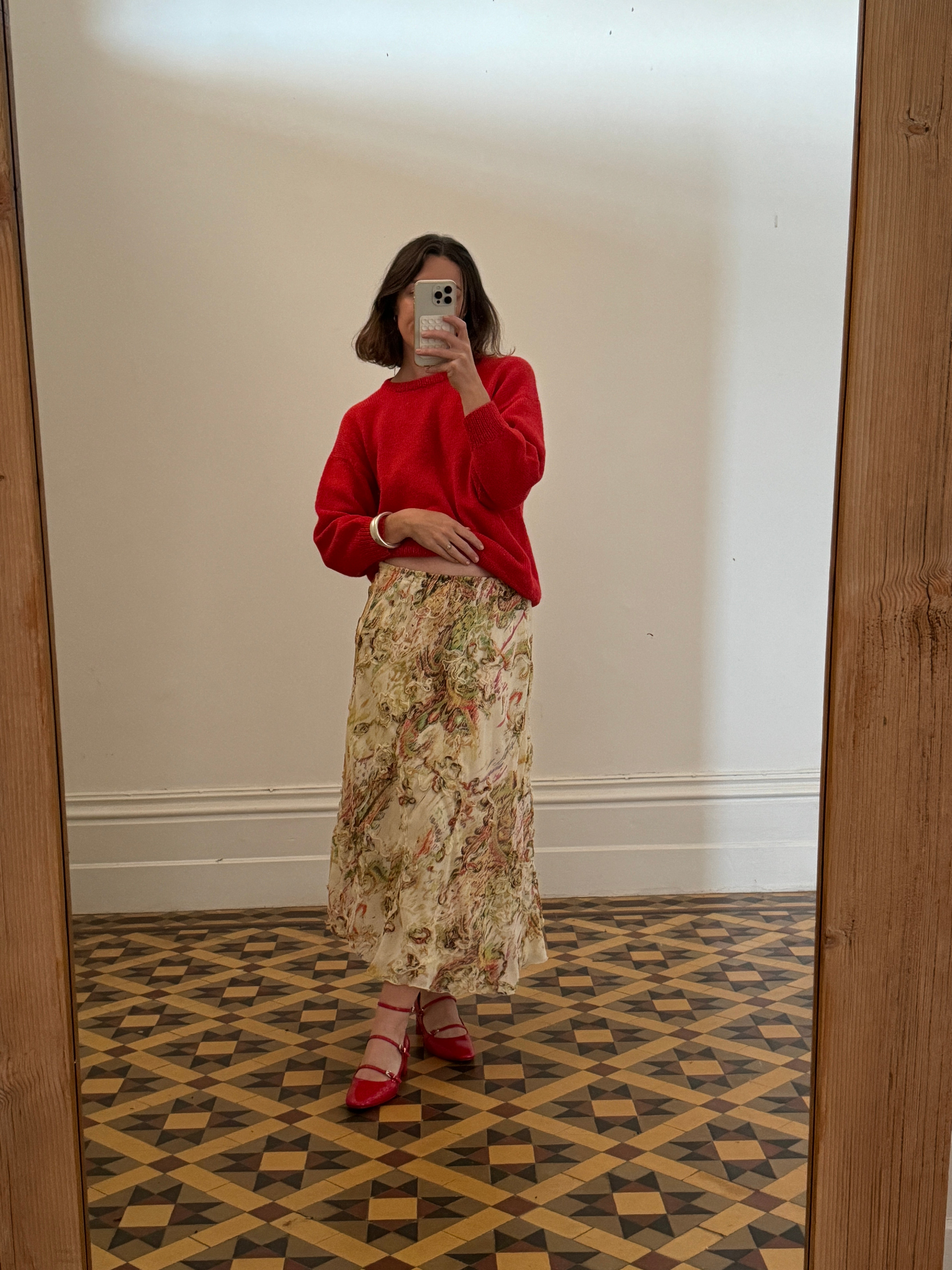 Vintage 90s multi slip skirt with swirl embroidery