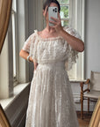 Vintage 70s Prairie Lace Wedding Dress Creme