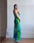 Vintage 70s Hawaiian Sarong Dress Watercolour Floral
