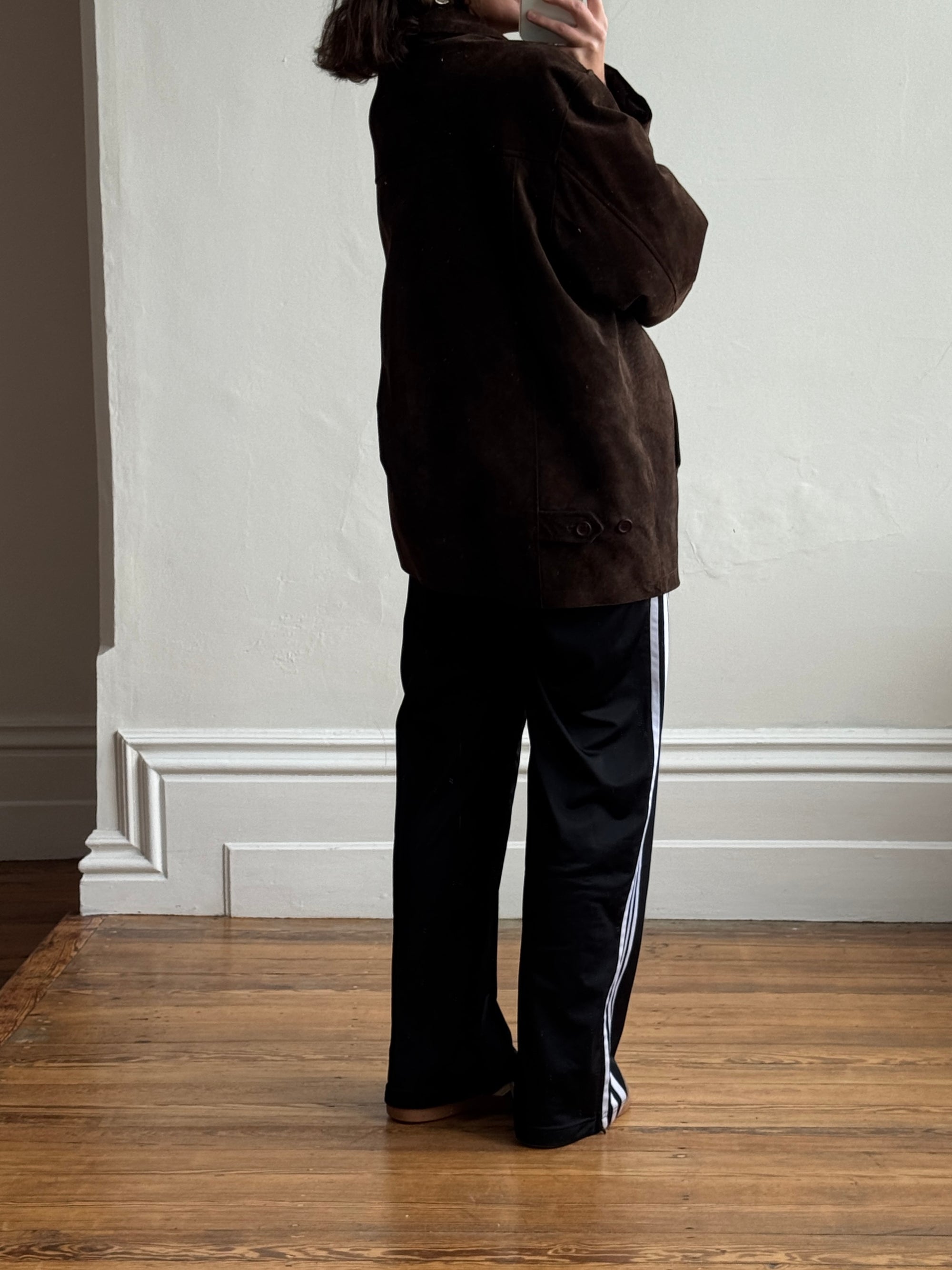 Vintage 90s Chocolate Suede Leather Boxy Jacket
