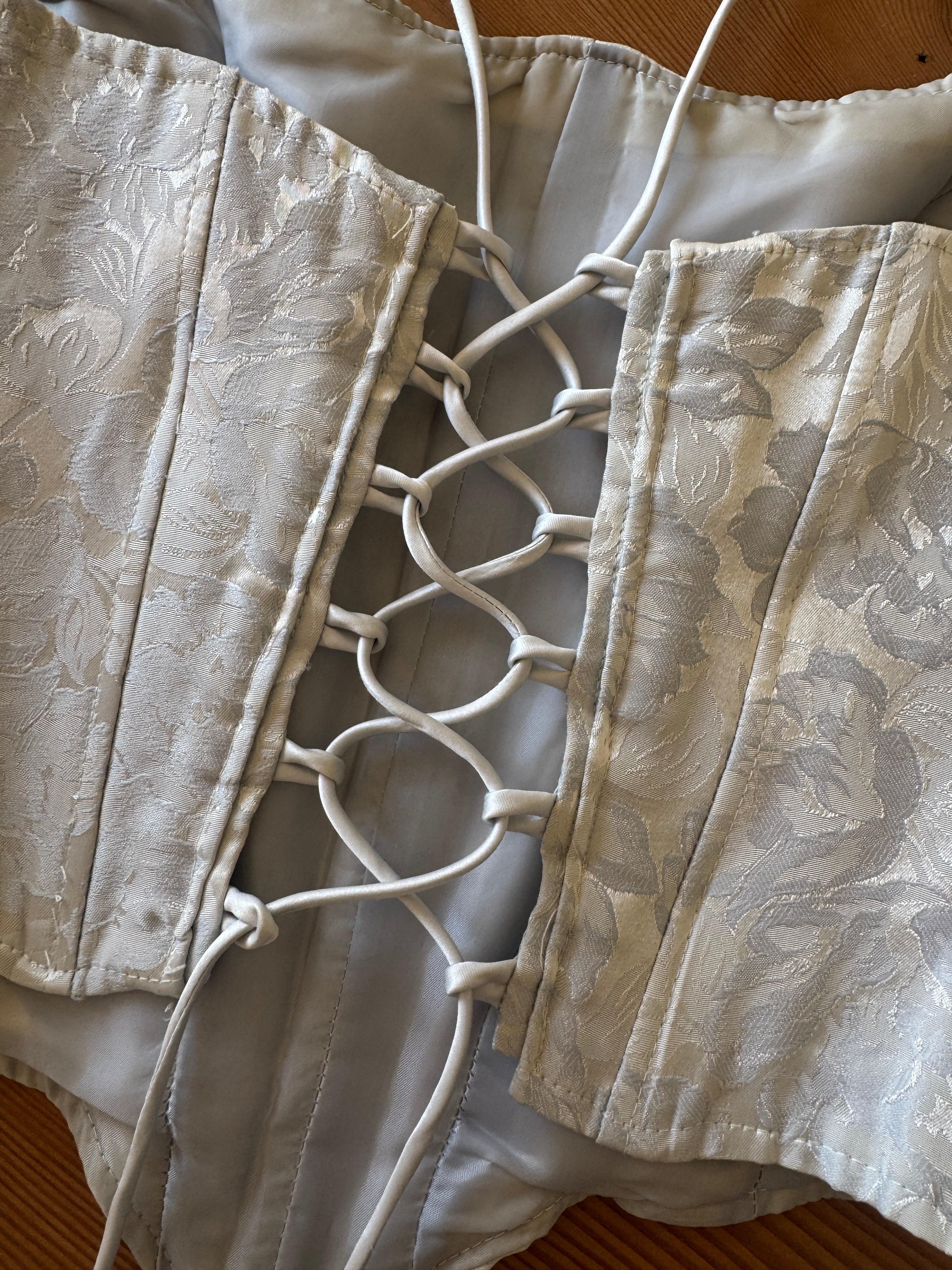 Vintage 90s Ice Blue Satin Jacquard Corset and Skirt Set