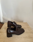 Vintage 90s Leather Heeled Loafers Brown