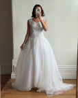 Vintage 80s Pearl Embellished Chiffon Princess Wedding Dress