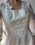 Vintage 70s Lace Poet Sleeve Wedding Dress Ivory