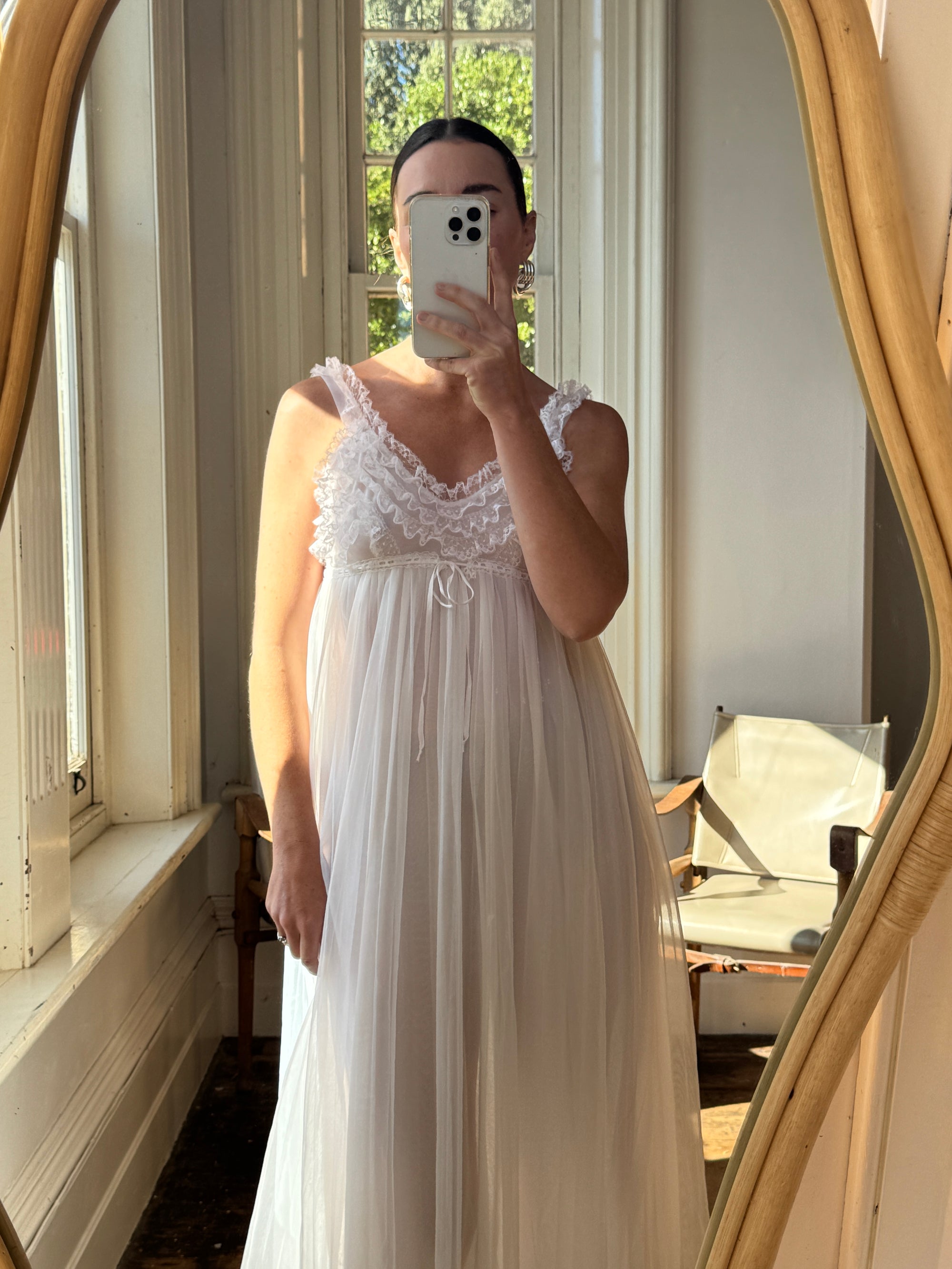 Vintage 50s Honeymoon Ruffle Slip White