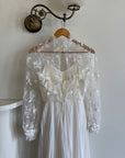 Vintage 60s Floral Lace Pleated Wedding Dress With Train