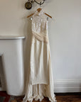 Vintage 90s High Front Lace Midi Dress with Pure Silk Train