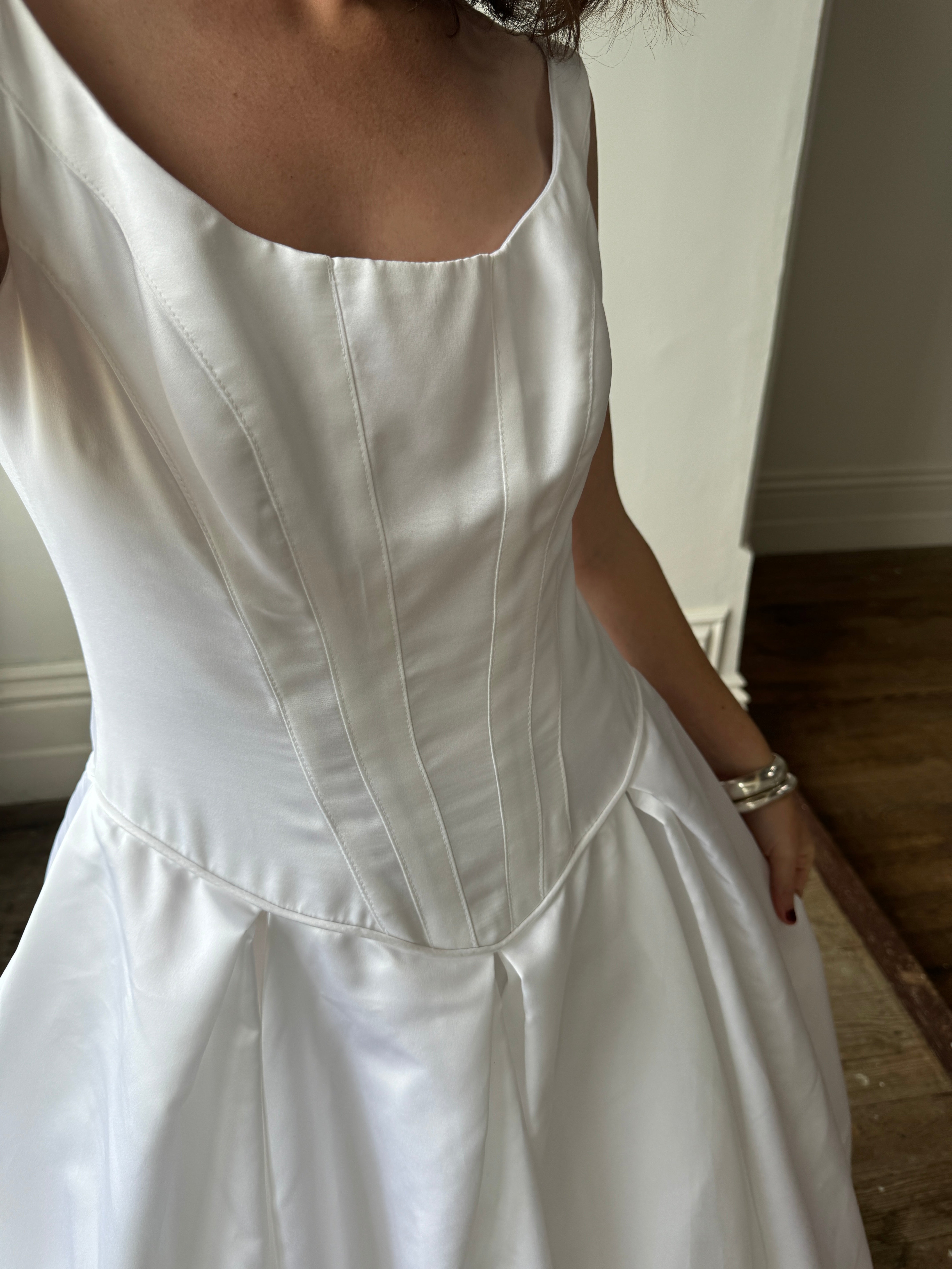 Vintage 90s Satin Princess Cut Wedding Dress