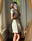 Vintage 90s Christian Dior Guipure Lace Structured Bridal Mini Creme