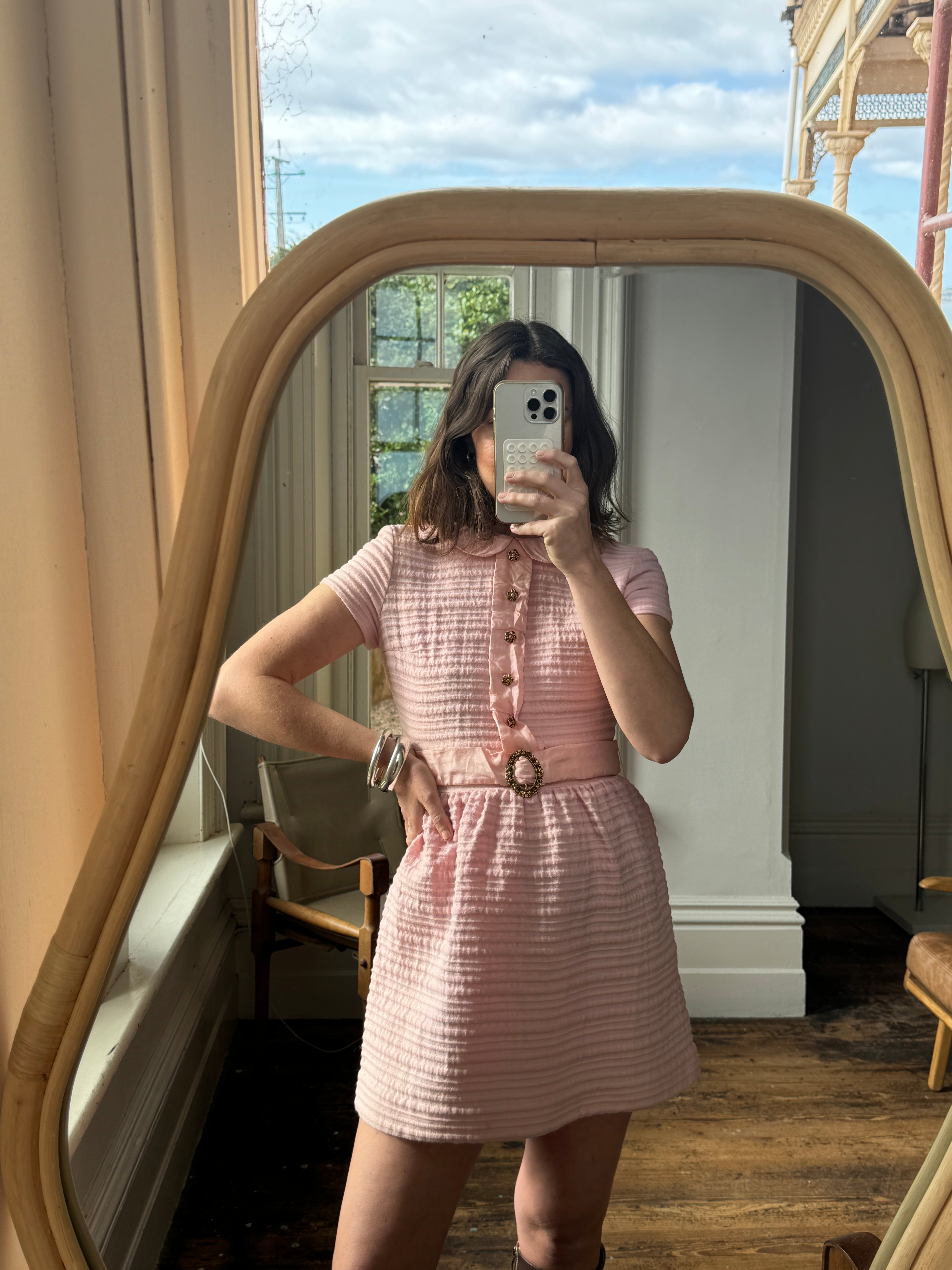 Vintage 60s Pure Wool Micro Mini Dress Baby Pink