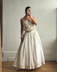 Vintage 90s Two Piece Tulle Beaded Top and Princess Silk Satin Skirt