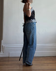 Vintage 90s Black Lace Up Corset with Contrast Flowers