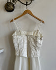 Vintage 90s Cowl Neck Jacquard Bodice Satin Wedding Dress