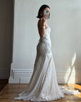 Vintage 90s Pure Silk Couture Drop Waist Wedding Gown