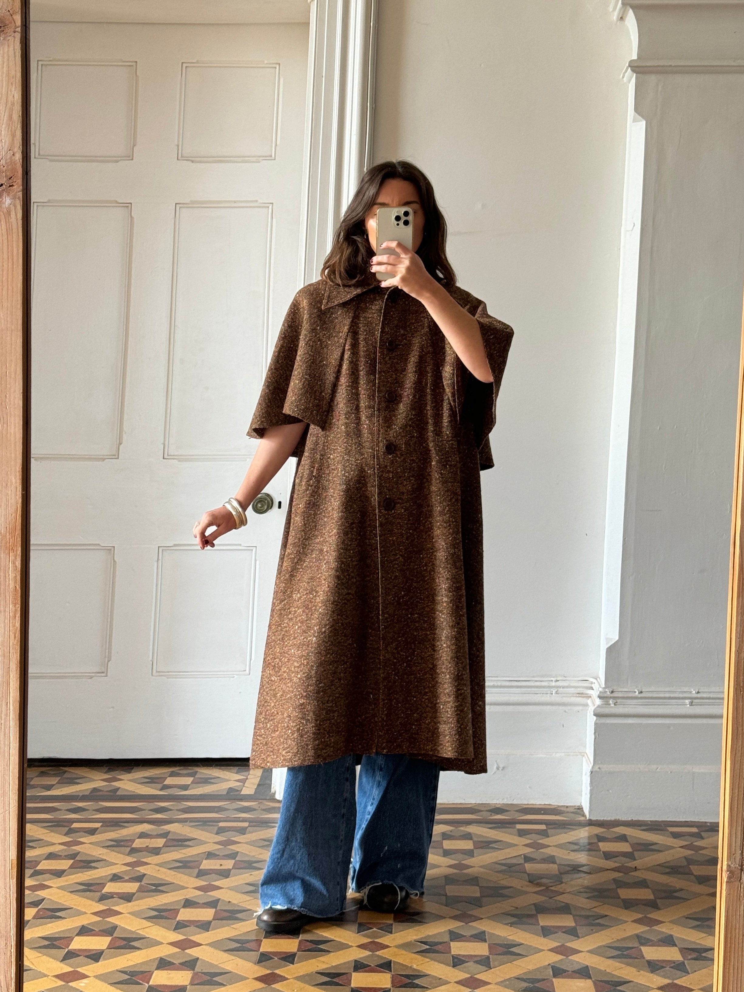 Vintage 50s Wool Button Up Cape Trench