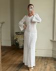 Vintage 60s Crochet Lace Long Sleeved Wedding Gown