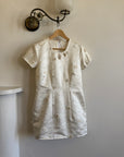 Vintage Ivory Satin Keyhole Embroidered Bridal Mini Dress