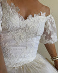 Vintage 80s Lace Off The Shoulder Tulle Wedding Gown