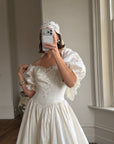 Vintage 90s Silk Puff Sleeve Embroidered Wedding Dress