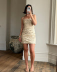 Vintage 90s Crochet Ribbon Embroidered Strapless Mini