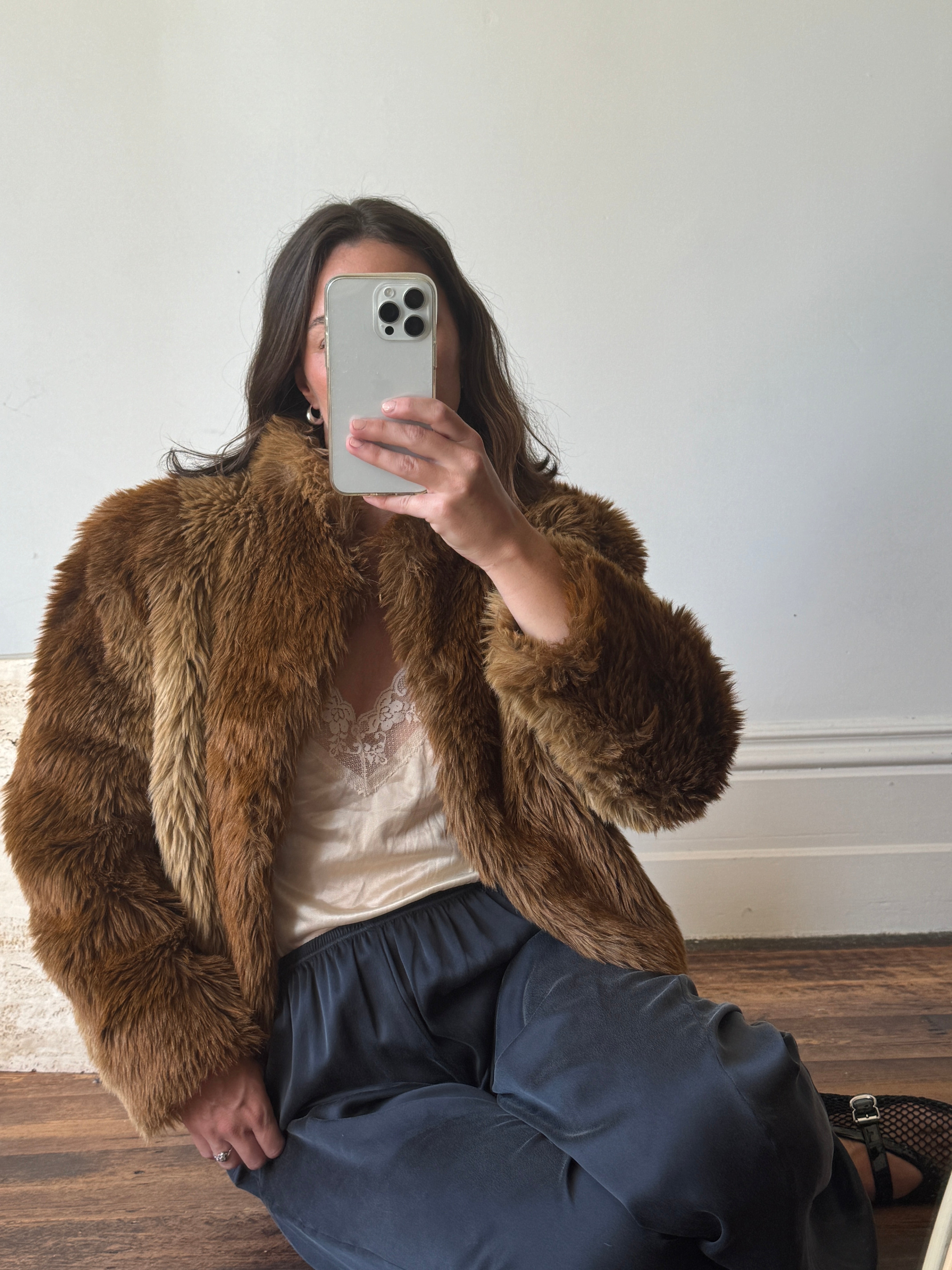 Vintage Caramel Faux Fur Jacket