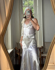 Vintage 30s Satin Bias Belted Bridal Midi