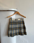 Vintage Tartan Wool Pleated Mini Skirt Light Grey