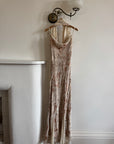 Vintage 90s Bias Cut Cowl Neck Nude Burnt Velvet with Scarf