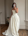 Vintage 90s Pleated Jacquard Satin Wedding Gown