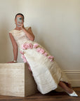 Vintage 60s Silk Pleated Wedding Gown with Pink Flowers
