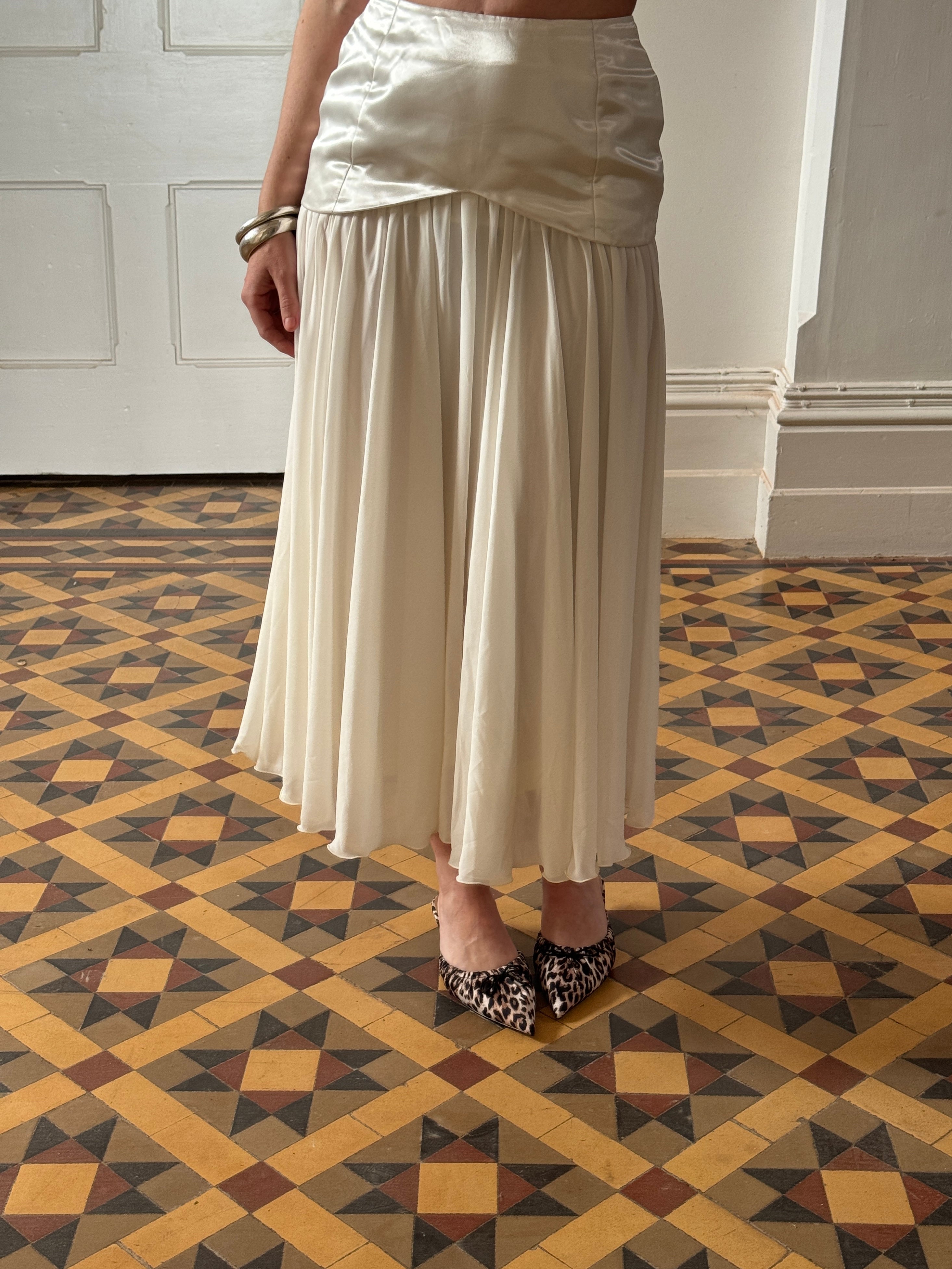 Vintage Satin and Chiffon Midi Bridal Skirt
