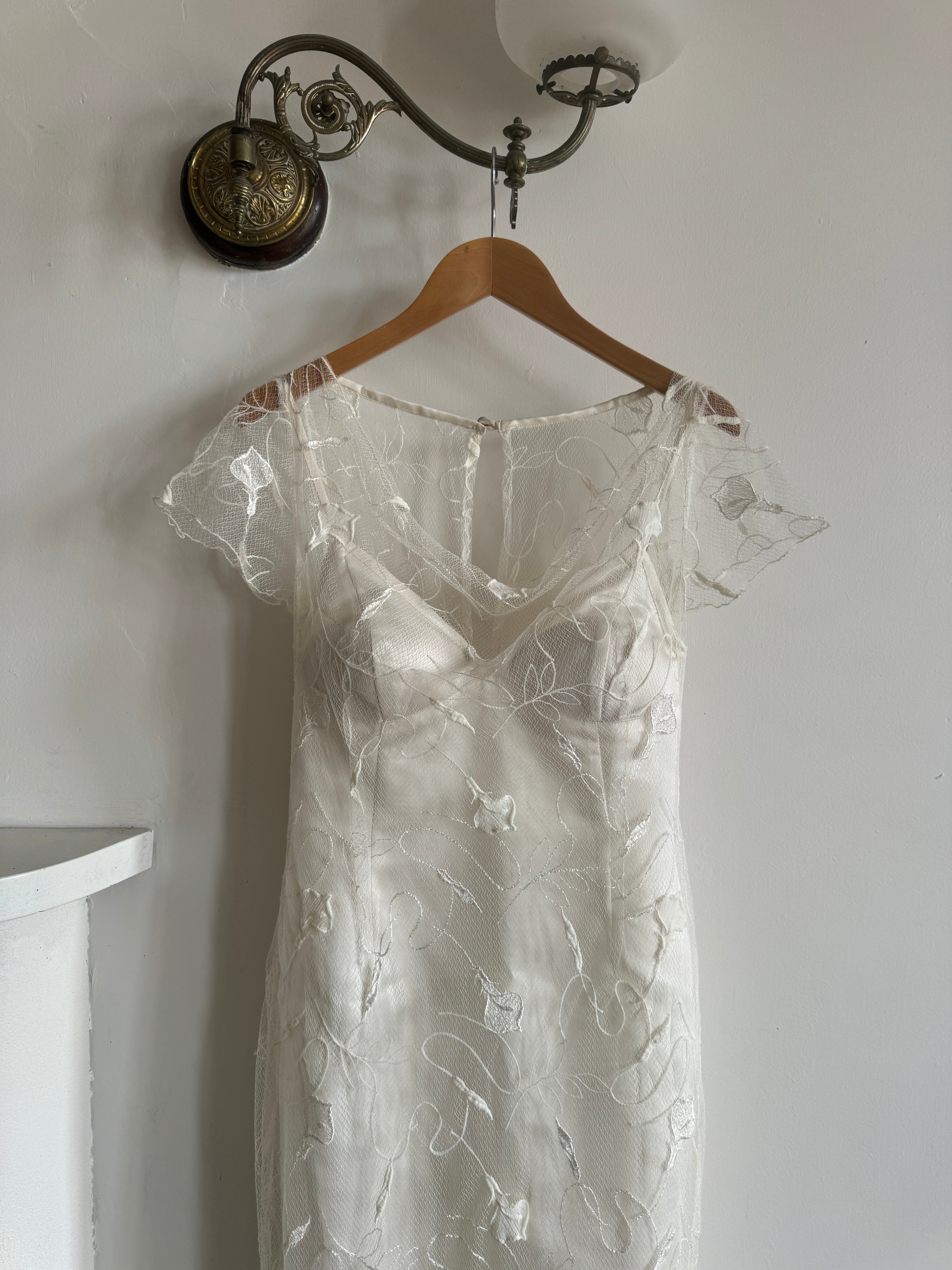 Vintage 90s Net Cowl Neck Mermaid Wedding Dress