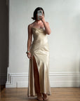 Vintage 90s Pure Silk Bias Cut Split Gown Champagne