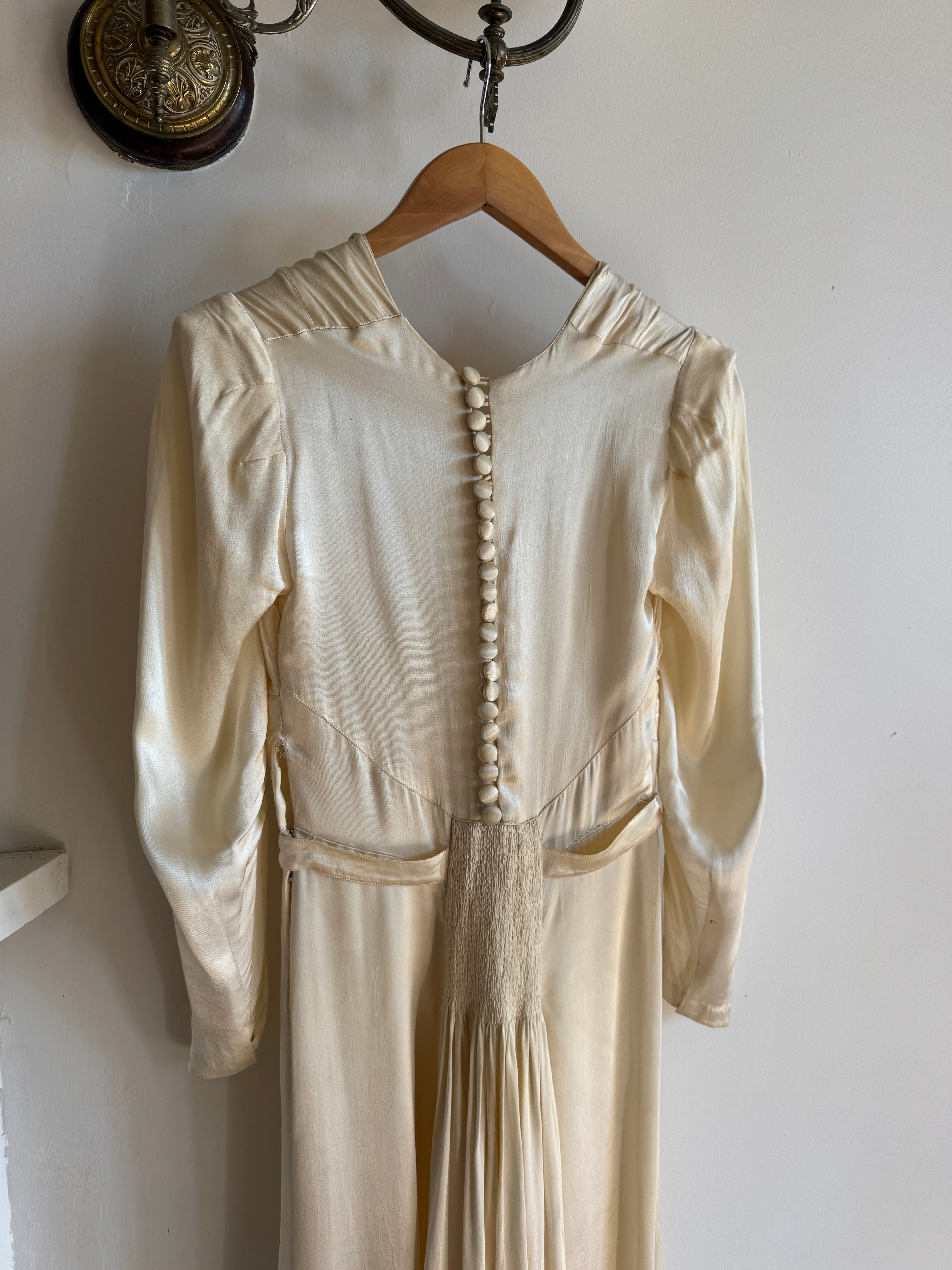 Vintage 40s Liquid Satin Classic Bridal Midi With Bows