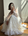 Vintage 70s Embroidered Prairie Long Sleeved Wedding Gown