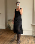 Vintage 90s Satin Drop Waist Midi Dress Noir