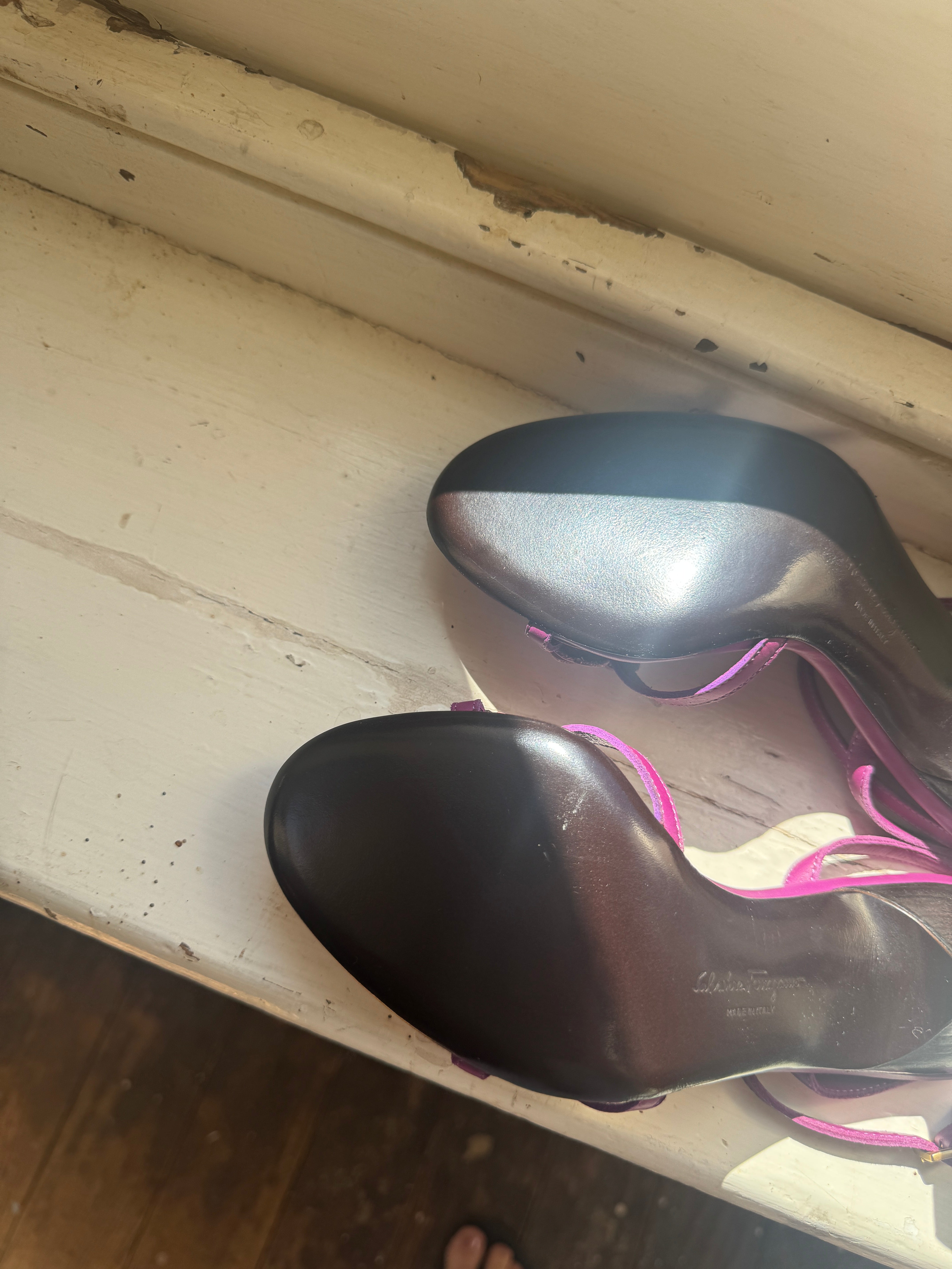 Vintage 90s Ferragamo Strappy Flower Heels Grape