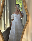 Vintage 80s Lace Off The Shoulder Tulle Wedding Gown