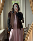 Vintage 70s Fringed Lace Up Leather Jacket Chocolate Noir